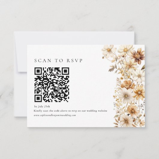 Wildblume Cream Boho Floral Wedding QR Code RSVP Karte (Vorderseite)