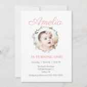 Wildblume Dainty Pink Blume Foto Baby Einladung (Vorderseite)