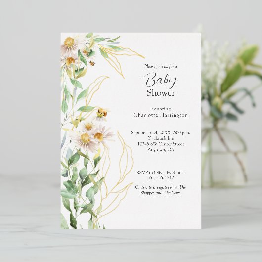 Wildblume Daisy Border Babydusche Folieneinladung (Stehend vorne)