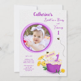 Wildblume Daisy Girl Yellow Lila erster Geburtstag Einladung