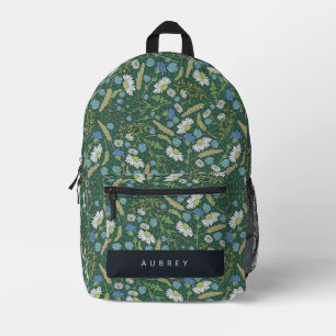 Wildblume Daisy Pattern Forest Green Bedruckter Rucksack