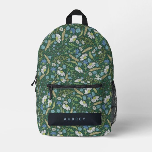 Wildblume Daisy Pattern Forest Green Bedruckter Rucksack (Vorderseite)