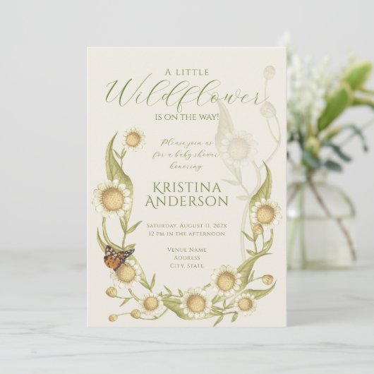 Wildblume Daisy QR Code Kinderdusche Einladung (Stehend Vorderseite)