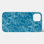 Wildblume-Damaske gemusterter aquamariner Blaue Pi Case-Mate iPhone Hülle (Rückseite (Horizontal))