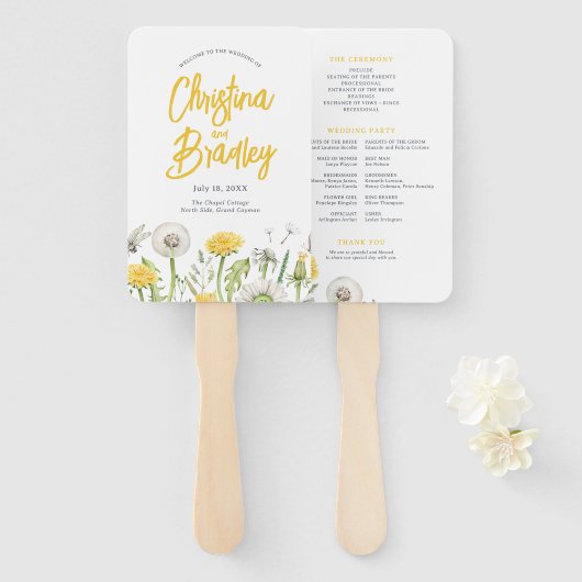 Wildblume Dandelion Garden Hochzeitsprogramm Fächer (Vorne und Hinten)