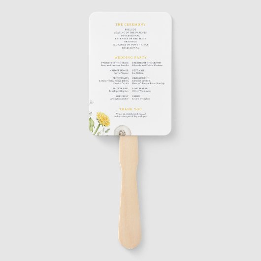 Wildblume Dandelion Garden Hochzeitsprogramm Fächer (Rückseite)