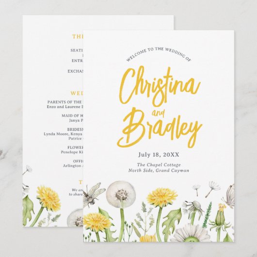 Wildblume Dandelion Garden Wedding Programm (Vorne/Hinten)