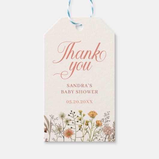 Wildblume Danke, Babydusche Geschenkanhänger (Vorderseite)