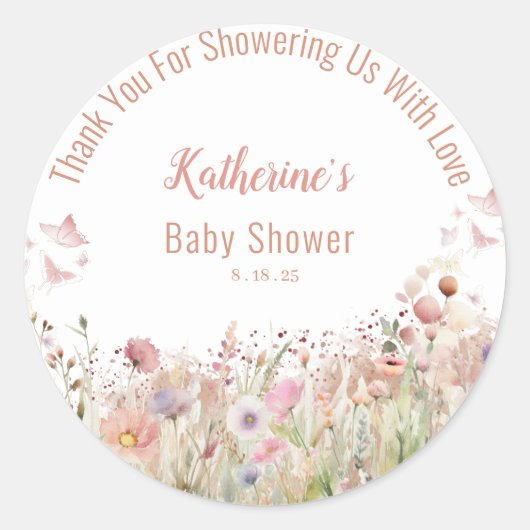 Wildblume Danke, Girl Baby Dusche Runder Aufkleber (Vorderseite)