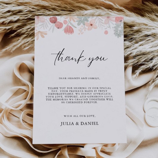 Wildblume Dankeschön Brief, Napkin-Anmerkung Menükarte