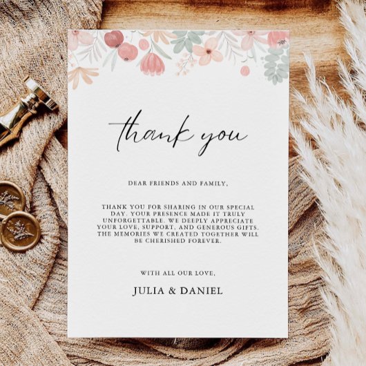 Wildblume Dankeschön Brief, Napkin-Anmerkung Menükarte