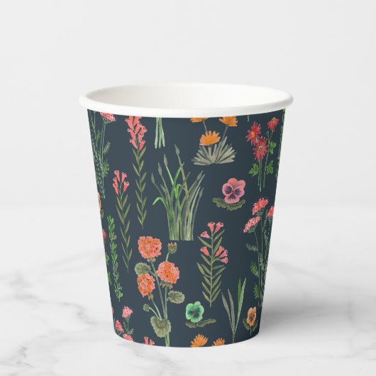 Wildblume Dark Blue Brautparty Pappbecher (Vorderseite)