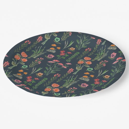 Wildblume Dark Blue Brautparty Pappteller (Schrägansicht)