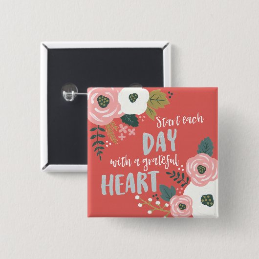 Wildblume Daydreams - Dankbarkeit Herztypografie Button (Vorne & Hinten)