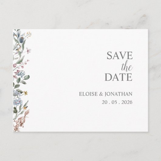Wildblume Delikate, florale Save the Date Postkart Postkarte (Vorderseite)