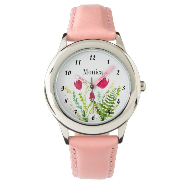 Wildblume der Kinder Botanische Blume Name Rosa Armbanduhr (Vorderseite)
