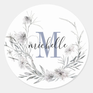 Wildblume der personalisierten floralen Monogramm Runder Aufkleber