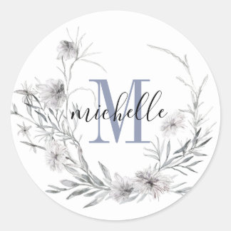 Wildblume der personalisierten floralen Monogramm Runder Aufkleber
