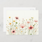 Wildblume der Wasserfarbe auf blass Elfenbein Postkarte (Vorne/Hinten)