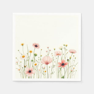 Wildblume der Wasserfarbe auf blass Elfenbein Serviette
