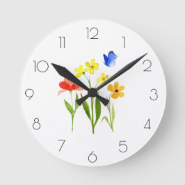 Wildblume der Wasserfarbenfeder Runde Wanduhr