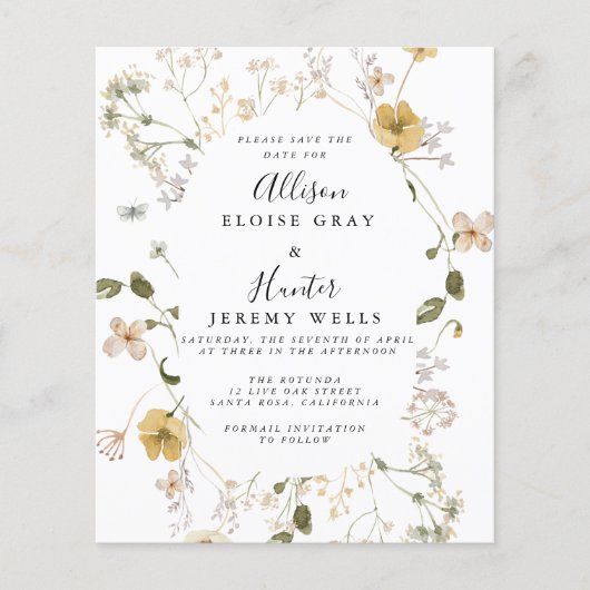 Wildblume des Haushalts Save the Date Flyer (Vorne)