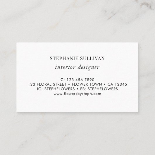 Wildblume des Innendesigners Visitenkarte (Rückseite)