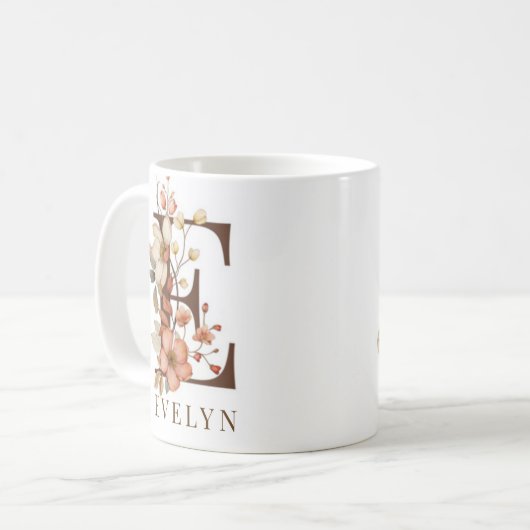 Wildblume des Landes Monogramm Buchstaben E Kaffeetasse (Vorderseite Links)