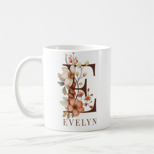 Wildblume des Landes Monogramm Buchstaben E Kaffeetasse (Links)