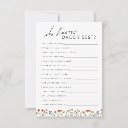 Wildblume, die Daddy Baby Shower Game Card kennt Einladung (Vorderseite)