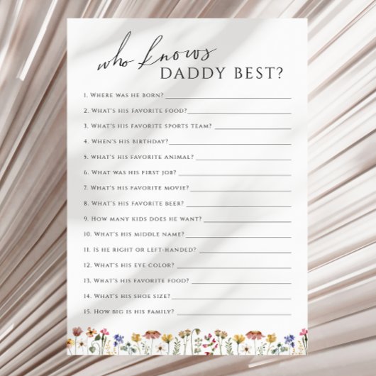 Wildblume, die Daddy Baby Shower Game Card kennt Einladung