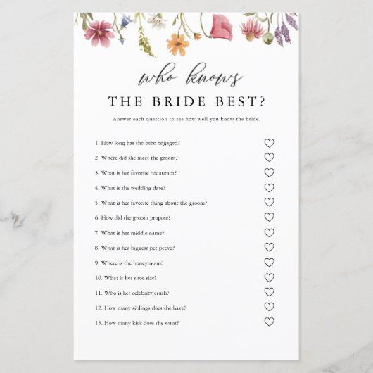 Wildblume, die das Bride Best Bridal Spiel kennt (Vorderseite)