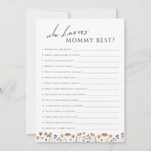 Wildblume, die Mama Baby Shower Game Card kennt Einladung (Vorderseite)