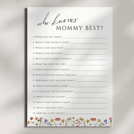 Wildblume, die Mama Baby Shower Game Card kennt Einladung