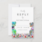 Wildblume Dinosaur Wedding Reply RSVP Karte (Vorderseite)