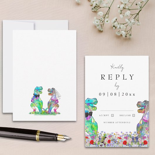 Wildblume Dinosaur Wedding Reply RSVP Karte