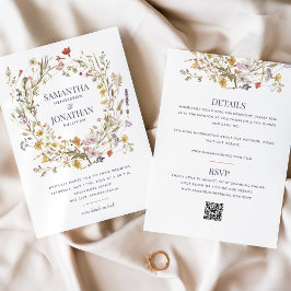 Wildblume Doppelseitige QR-Hochzeit Einladung
