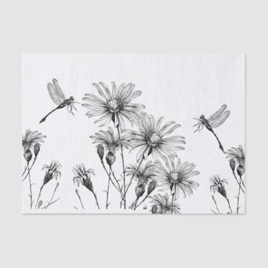 Wildblume Dragonfly Decoupage Craft Daisy Sketch Seidenpapier (Vorderseite)