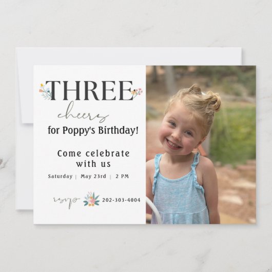 Wildblume Dritte Geburtstagseinladung Einladung (Vorderseite)