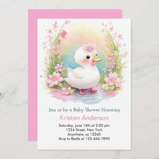 Wildblume Duckling Enchanted Girl Baby Dusche Einladung (Vorne/Hinten)