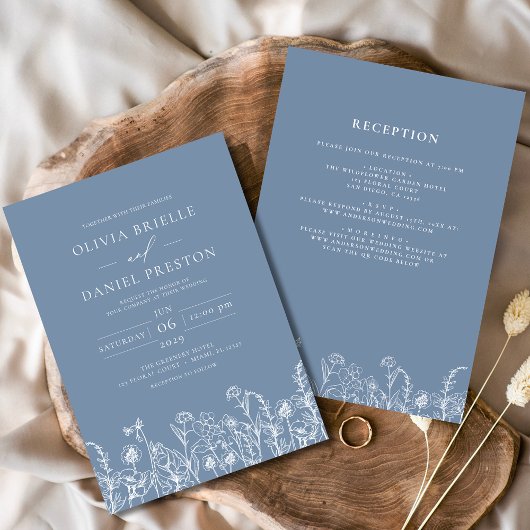 Wildblume Dusty Blue All in One Botanical Wedding Einladung