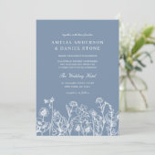 Wildblume Dusty Blue Botanical All in One Wedding Einladung (Stehend Vorderseite)