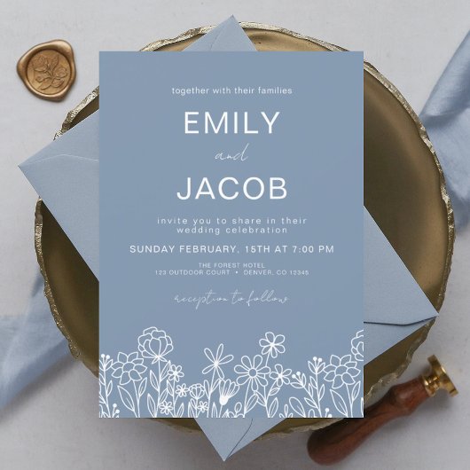 Wildblume Dusty Blue Botanical Wedding Einladung