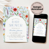 Wildblume Dusty Blue Boy Baby Dusche Einladung