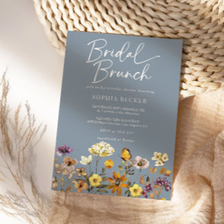 Wildblume Dusty Blue Floral Garden Bridal Brunch Einladung