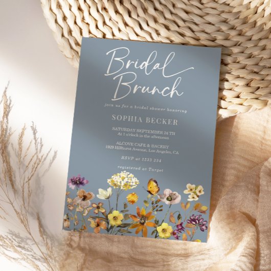 Wildblume Dusty Blue Floral Garden Bridal Brunch Einladung