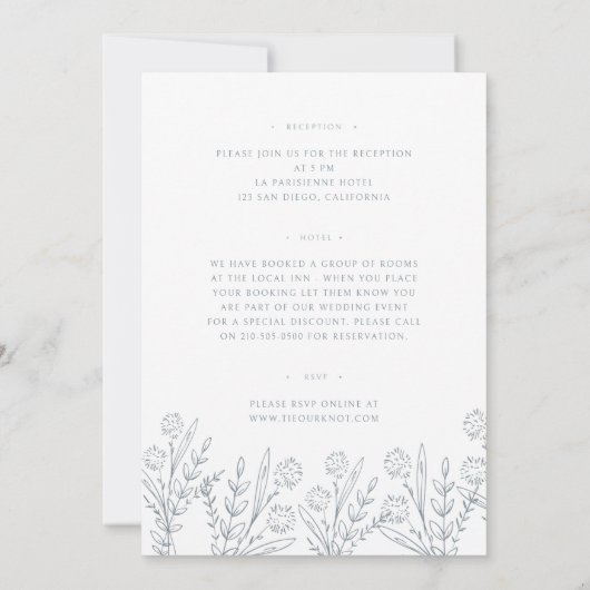 Wildblume Dusty Blue Front & White Back Wedding Einladung (Rückseite)