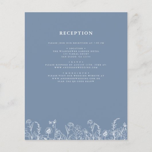 Wildblume Dusty Blue Meadow Einladung zur Hochzeit Flyer (Hinten)