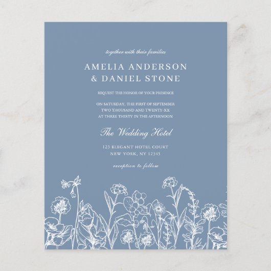 Wildblume Dusty Blue Meadow Einladung zur Hochzeit Flyer (Vorne)