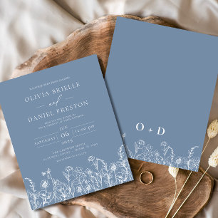 Wildblume Dusty Blue Monogram Wedding Einladung Flyer
